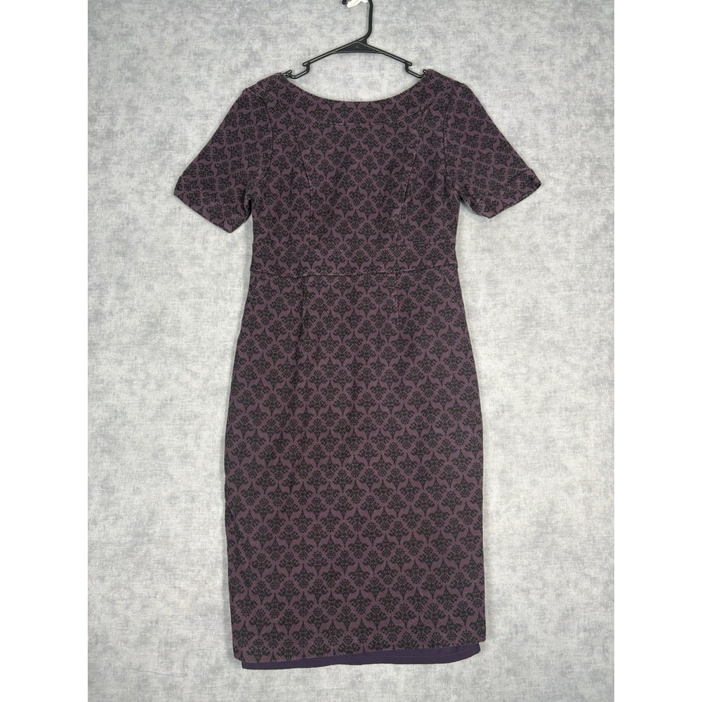 Boden Dress Womens 6R Purple Black Floral Ponte Sheath Short Sleeve Lined